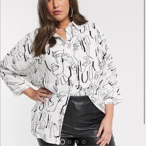 Curve oversized shirt in abstract face design